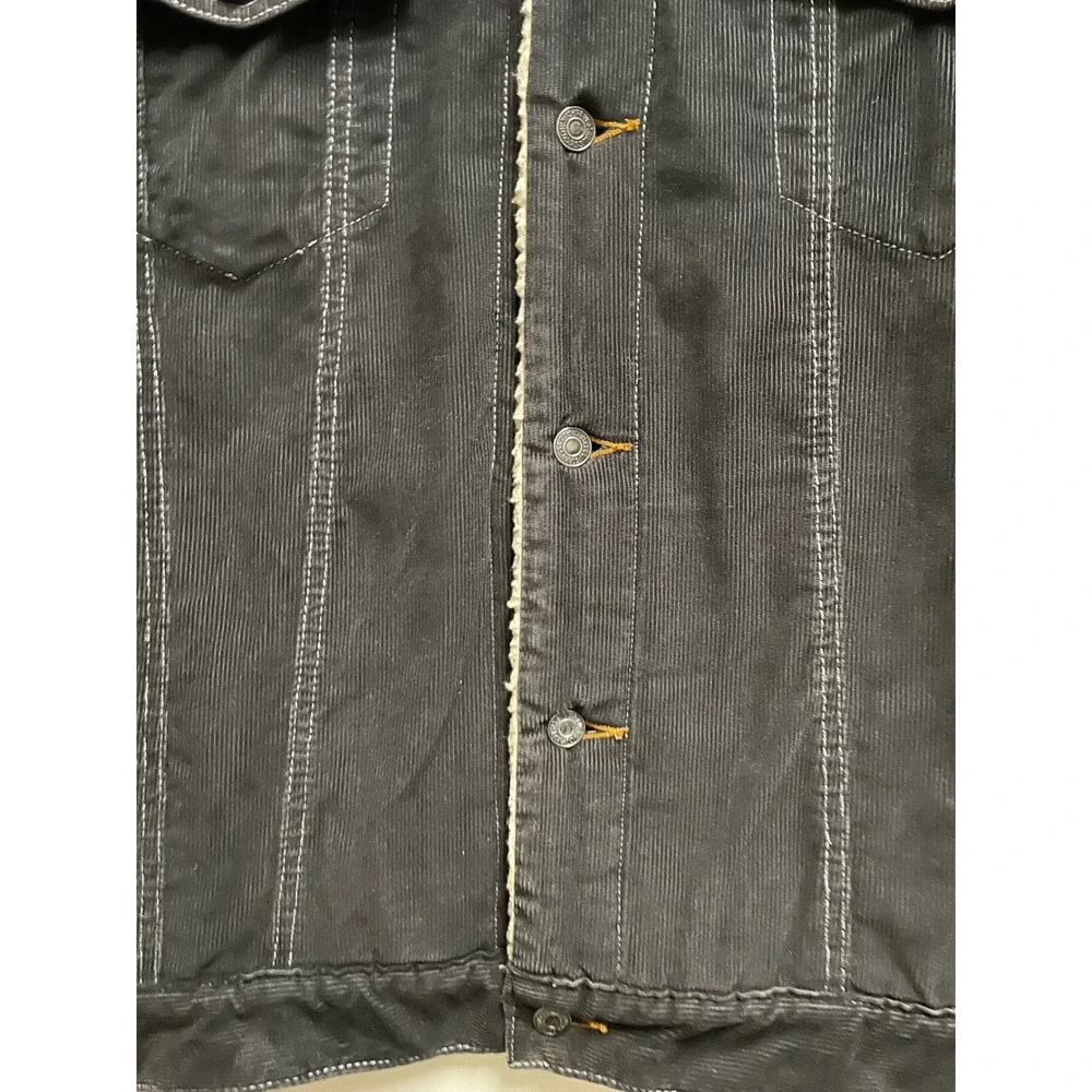 Vintage Levis Mens 70520 Sherpa Lined Corduroy Trucker Jacket Blk XL 100% Cotton - Picture 2 of 15